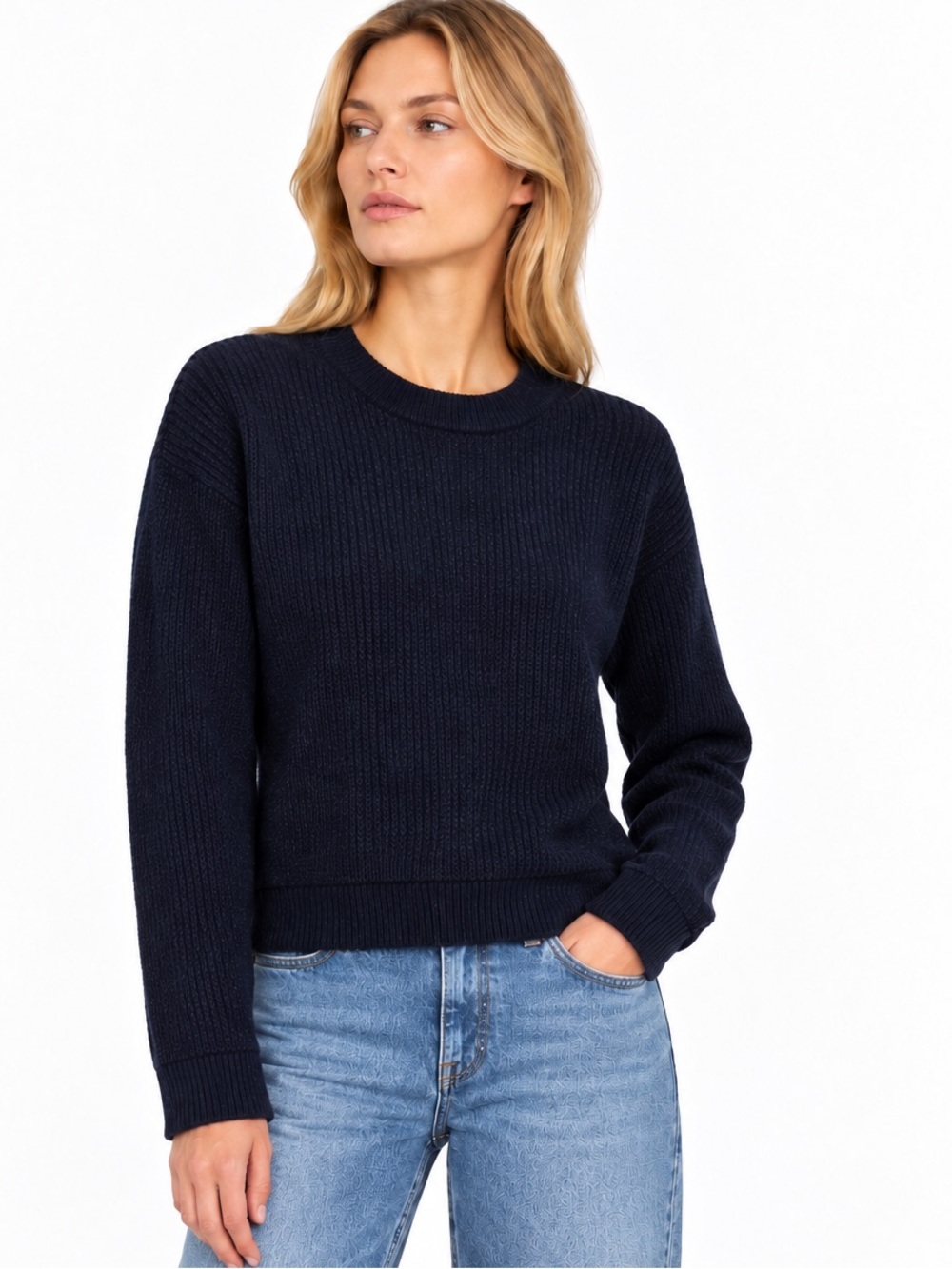 rag & bone Black Cashmere Ribbed Crewneck Sweater S Side Slit Luxury Pullover Kn